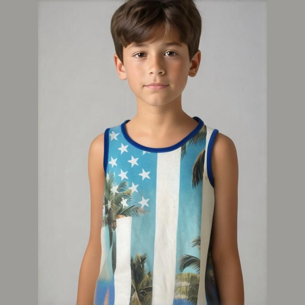 Arizona Jeans Boys Tank Top Size S 8 Beach American Flag‎ Stripe Print NEW